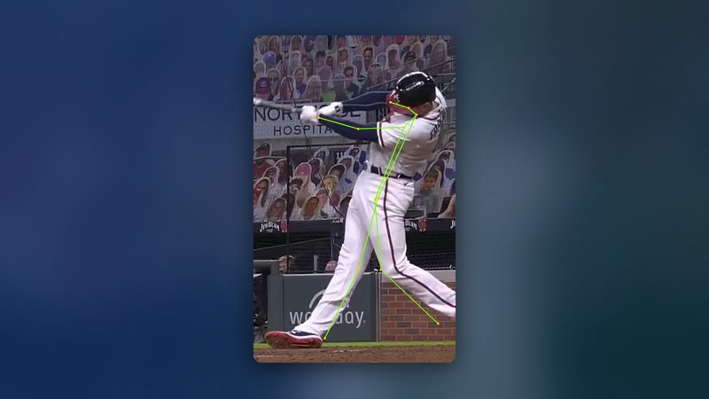 Freddie Freeman at contact with the Angular pose skeleton overlaid