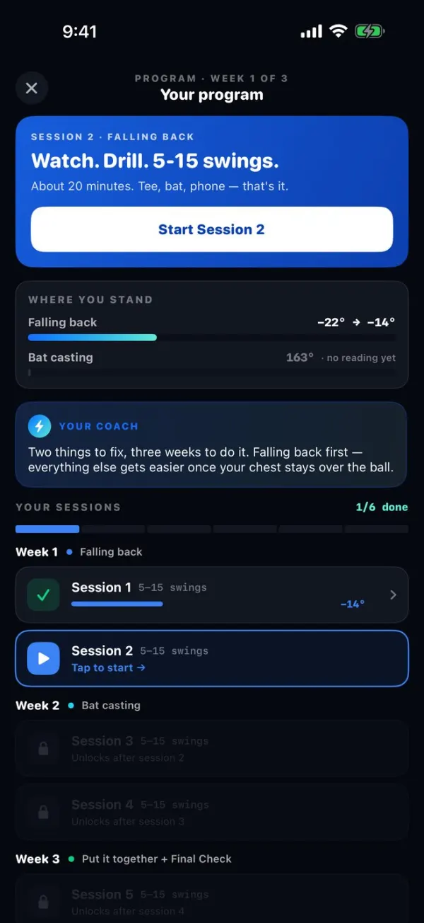 3-week program: session 2 of 6, where you stand on falling back and bat casting